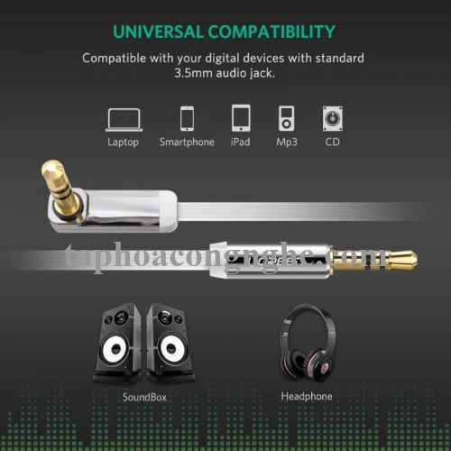 Ugreen 10756 0.5M màu Trắng Cáp âm thanh 2 đầu 3.5mm dương đầu vuông góc mạ vàng AV119 30010756